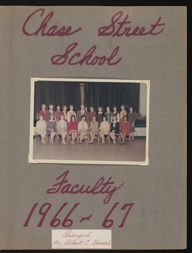 Chase Street School Faculty 1966-1967. Principal: Mr. Robert C. Garrard" (Johnnie Lay Burks, the pioneering first African American teacher at Chase Street Elementary, is seated in the front row, first on the right)