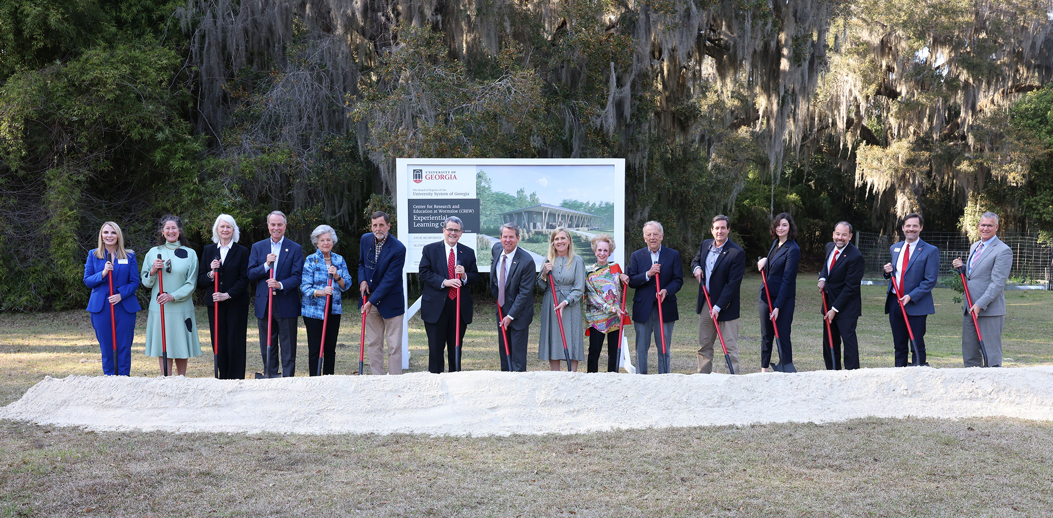 UGA President Morehead, Governor Kemp and others pose in groundbreaking ceremony