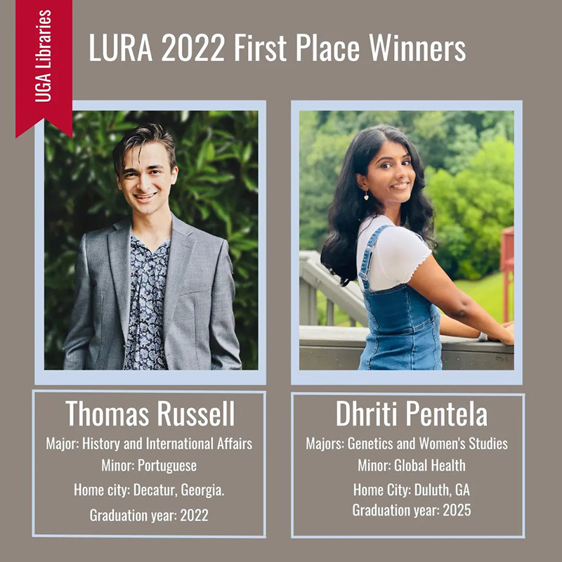 Announcement of winners with photos of the two students