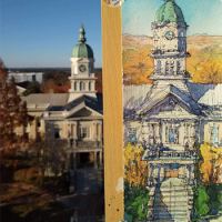 Sketch and photo of Athens City Hall