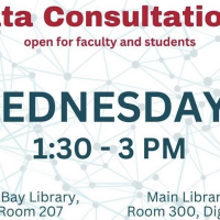 Poster stating, Data consultations: Wednesday 1:30 to 3 PM
