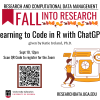 graphic for Fall Into Research event with fall leaves